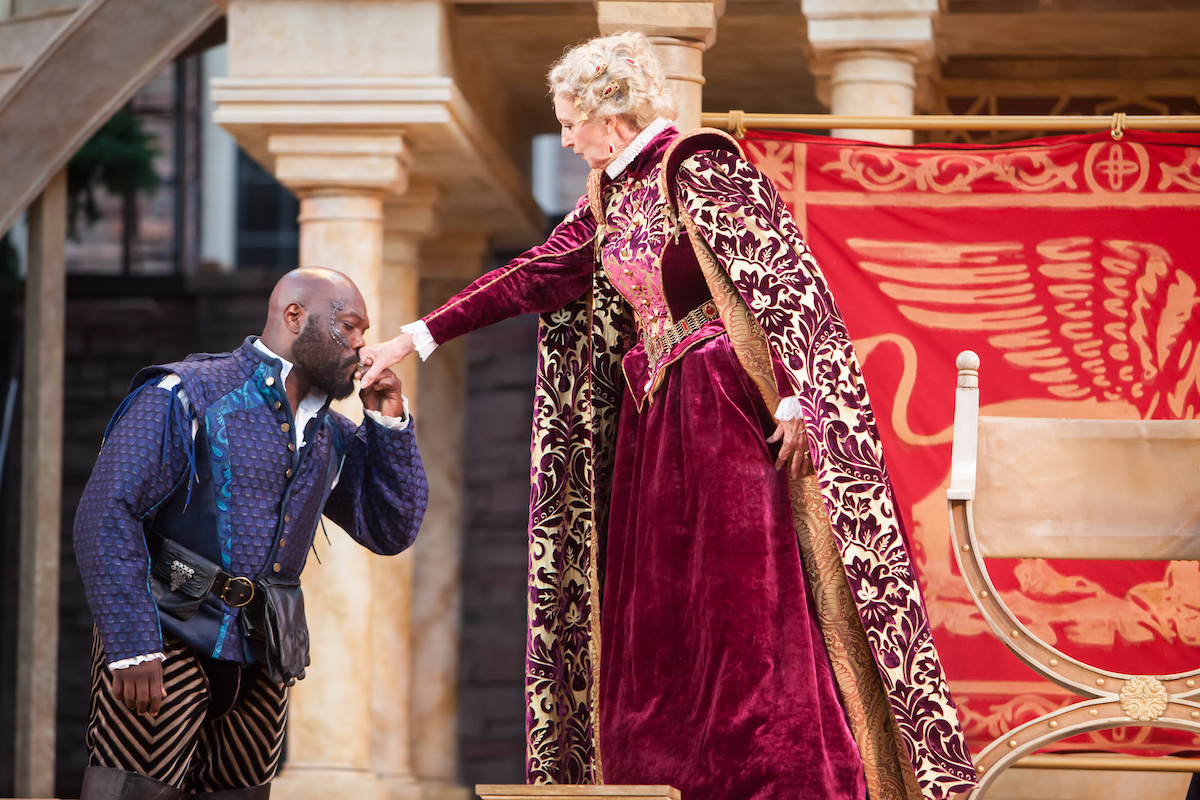 Othello: Peter Macon as Othello, Anne Sandoe as the Duchess of Venice. (Photo credit Jennifer Koskinen)