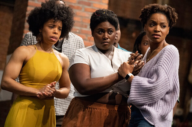 Tiffany Denise Hobbs, Danielle Brooks, and Margaret Odette rehearse  Much Ado About Nothing . (Photo by Joan Marcus)