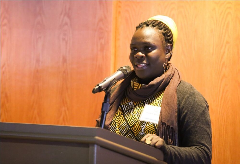 Above: Sophie Dowllar Ogutu, the 2019 Martha Richards Visionary Leadership Award recipient, at Statera's National Conference in NYC. (Photo by Malloree Delayne Hill)